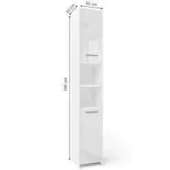 Badschrank Weiß Hochglanz/Weiß 30 x 190 cm Vicco