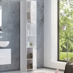 Badschrank Weiß Hochglanz/Weiß 30 x 190 cm Vicco