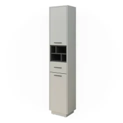 Badschrank Beatrice Grau/Anthrazit 38 x 190 cm mit Türen, Schubladen und Fächern Vicco