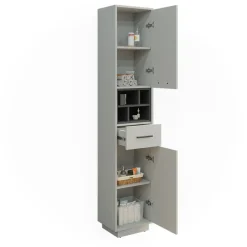 Badschrank Beatrice Grau/Anthrazit 38 x 190 cm mit Türen, Schubladen und Fächern Vicco