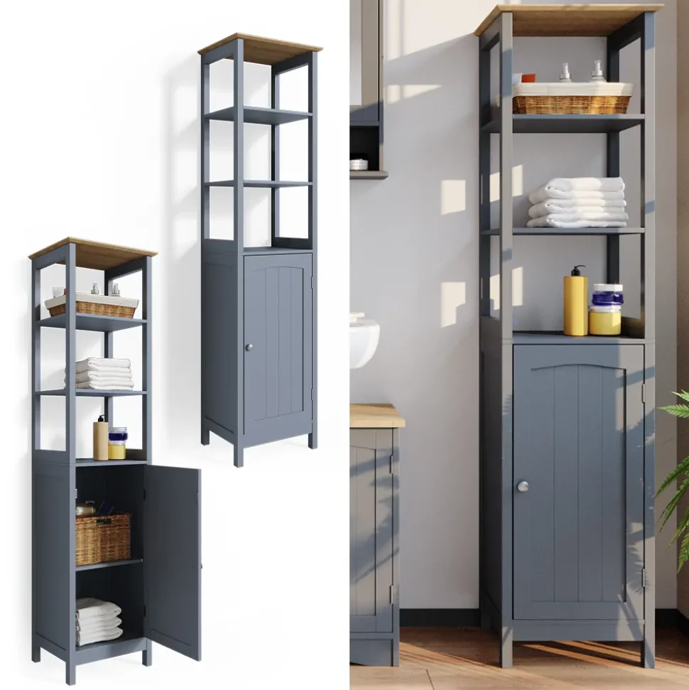 Badschrank Bianco Grau 40 x 160 cm Vicco