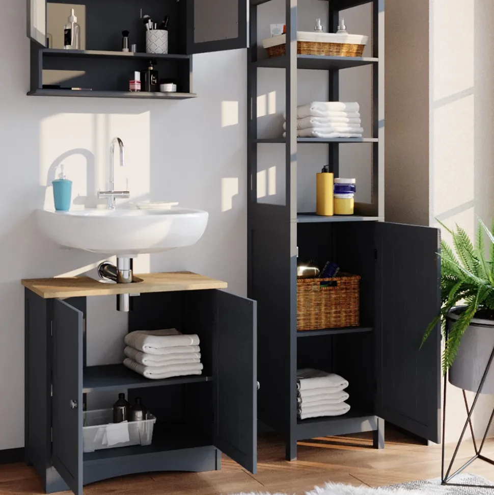 Badschrank Bianco Grau 40 x 160 cm Vicco