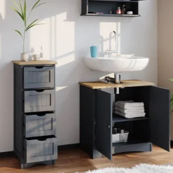 Badschrank Bianco Grau 30 x 81 cm Vicco