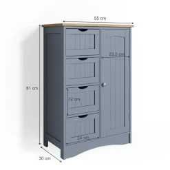 Badschrank Bianco Grau 55 x 81 cm Vicco