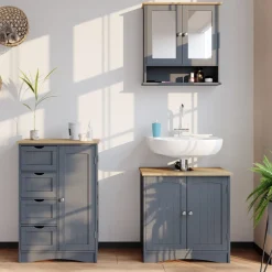 Badschrank Bianco Grau 55 x 81 cm Vicco