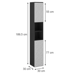 Badschrank Edge Schwarz 30 x 189.5 cm mit 2 Türen und 3 Fächer Vicco