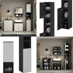 Badschrank Edge Schwarz 30 x 189.5 cm mit 2 Türen und 3 Fächer Vicco