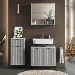 Badschrank Eliza Grau 40 x 87 cm mit Tür und Schublade Vicco