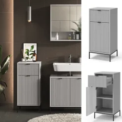 Badschrank Eliza Grau 40 x 87 cm mit Tür und Schublade Vicco