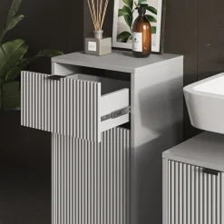 Badschrank Eliza Grau 40 x 87 cm mit Tür und Schublade Vicco