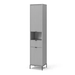 Badschrank Eliza Grau 40 x 190 cm mit Türen, und Schublade Vicco