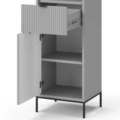 Badschrank Eliza Grau 40 x 190 cm mit Türen, und Schublade Vicco