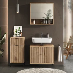 Badschrank Eliza Viking Oak 40 x 87 cm mit Tür und Schublade Vicco