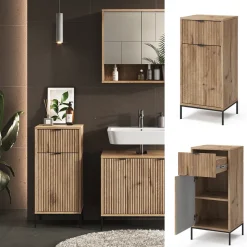 Badschrank Eliza Viking Oak 40 x 87 cm mit Tür und Schublade Vicco