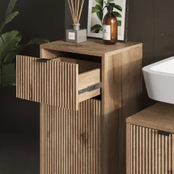 Badschrank Eliza Viking Oak 40 x 87 cm mit Tür und Schublade Vicco