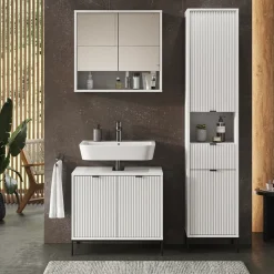 Badschrank Eliza Weiß 40 x 190 cm mit Türen, und Schublade Vicco