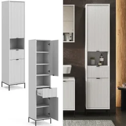 Badschrank Eliza Weiß 40 x 190 cm mit Türen, und Schublade Vicco