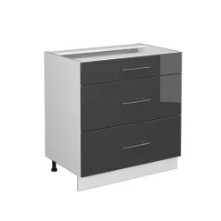 Badschrank Fame-Line Anthrazit Hochglanz 80 x 82 cm mit 3 Schubladen, ohne Arbeitsplatte Vicco