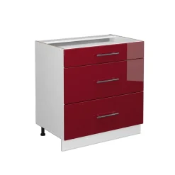 Badschrank Fame-Line Bordeaux Hochglanz 80 x 82 cm mit 3 Schubladen, ohne Arbeitsplatte Vicco