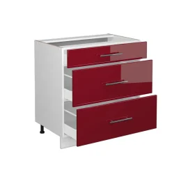Badschrank Fame-Line Bordeaux Hochglanz 80 x 82 cm mit 3 Schubladen, ohne Arbeitsplatte Vicco