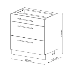 Badschrank Fame-Line Goldkraft Eiche 80 x 82 cm mit 3 Schubladen, ohne Arbeitsplatte Vicco