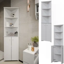 Badschrank Fynn Weiß 51.5 x 175 cm Eckschrank mit 2 Türen Vicco