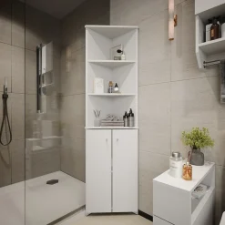 Badschrank Fynn Weiß 51.5 x 175 cm Eckschrank mit 2 Türen Vicco