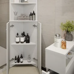 Badschrank Fynn Weiß 51.5 x 175 cm Eckschrank mit 2 Türen Vicco