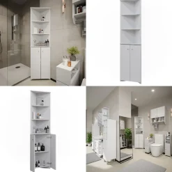 Badschrank Fynn Weiß 51.5 x 175 cm Eckschrank mit 2 Türen Vicco