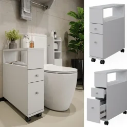 Badschrank Fynn Weiß 17.6 x 61.6 cm mit 2 Schubladen Vicco