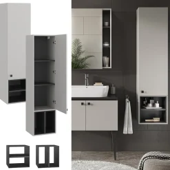 Badschrank Gerta Grau 37.5 x 150 cm mit Tür und offenen Fächern Vicco