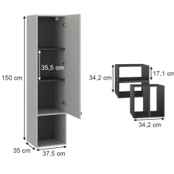 Badschrank Gerta Grau 37.5 x 150 cm mit Tür und offenen Fächern Vicco