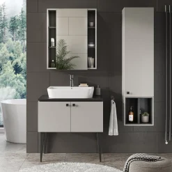 Badschrank Gerta Grau 37.5 x 150 cm mit Tür und offenen Fächern Vicco