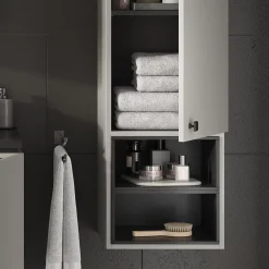 Badschrank Gerta Grau 37.5 x 150 cm mit Tür und offenen Fächern Vicco