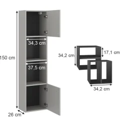 Badschrank Gerta Grau 37.5 x 150 cm mit Tür und offenen Fächern Vicco