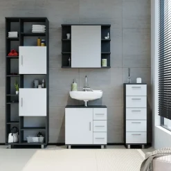 Badschrank Ilias Anthrazit/Weiß 60 x 190 cm Vicco