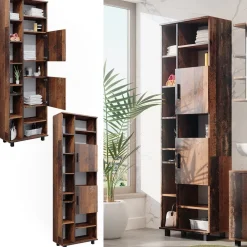 Badschrank Ilias Eiche rustikal 60 x 190 cm mit Türen, und offenen Fächern Vicco