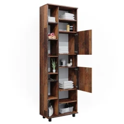 Badschrank Ilias Eiche rustikal 60 x 190 cm mit Türen, und offenen Fächern Vicco