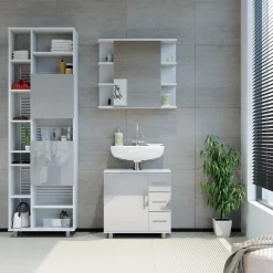 Badschrank Ilias Weiß Hochglanz 60 x 190 cm Vicco