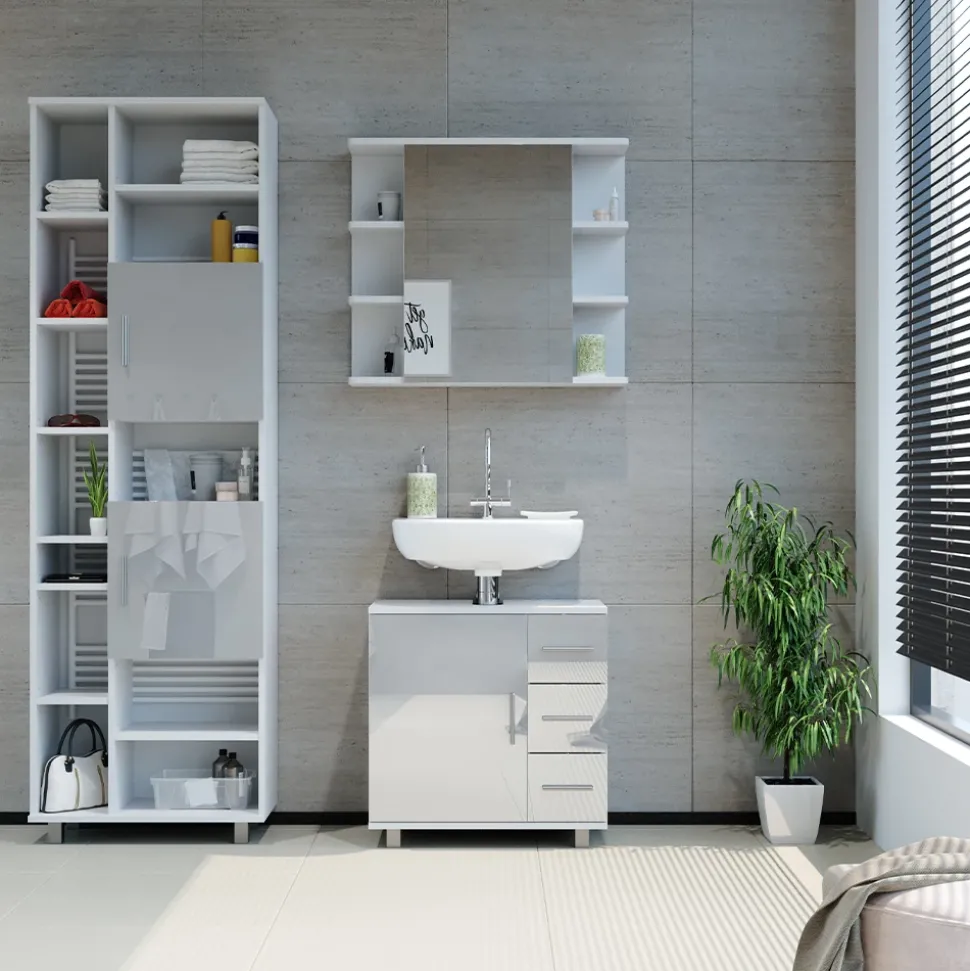 Badschrank Ilias Weiß Hochglanz 60 x 190 cm Vicco