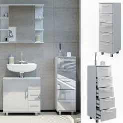 Badschrank Ilias Weiß Hochglanz 30 x 95 cm Vicco