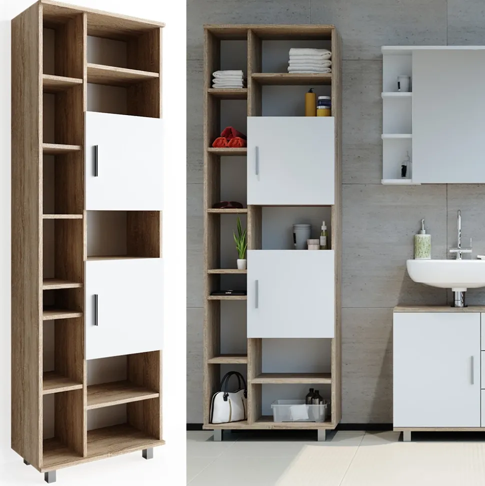 Badschrank Ilias Weiß/Sonoma 60 x 190 cm Vicco