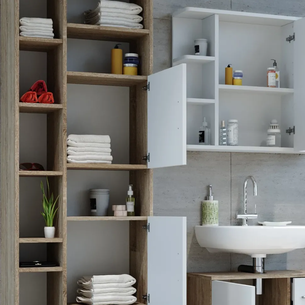 Badschrank Ilias Weiß/Sonoma 60 x 190 cm Vicco