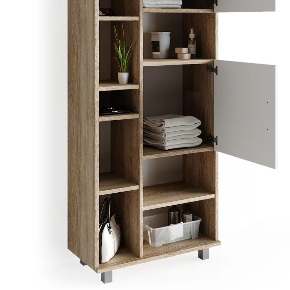 Badschrank Ilias Weiß/Sonoma 60 x 190 cm Vicco