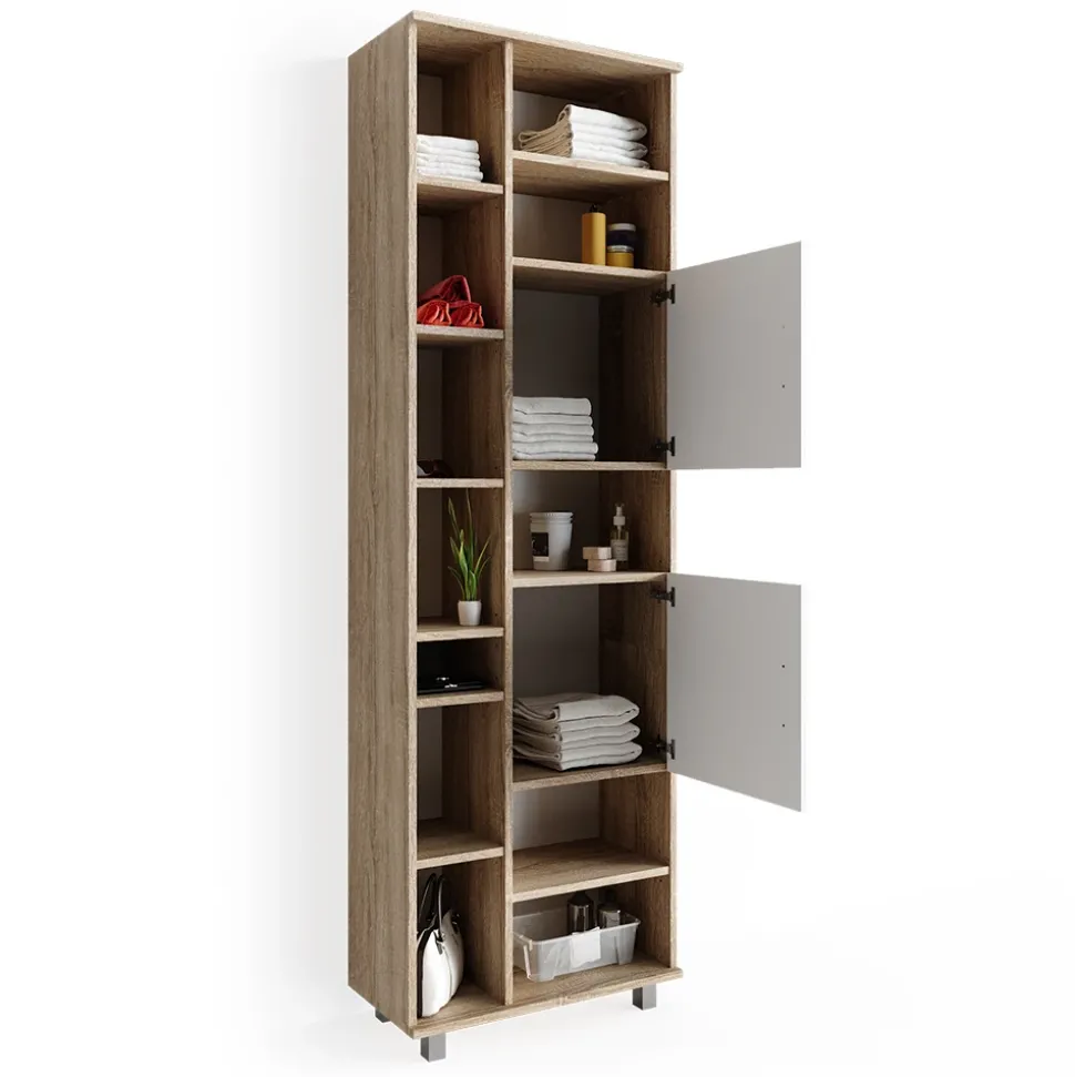 Badschrank Ilias Weiß/Sonoma 60 x 190 cm Vicco