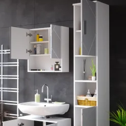 Badschrank Irma Weiß Hochglanz 30 x 192 cm Vicco