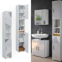 Badschrank Irma Weiß Hochglanz mit Einsätzen 30 x 192 cm Vicco