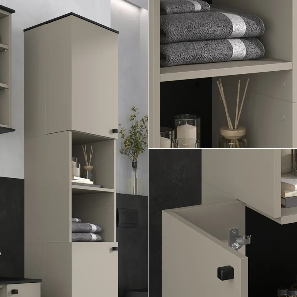 Badschrank Joli Greige 37 x 192 cm mit 2 Türen Vicco