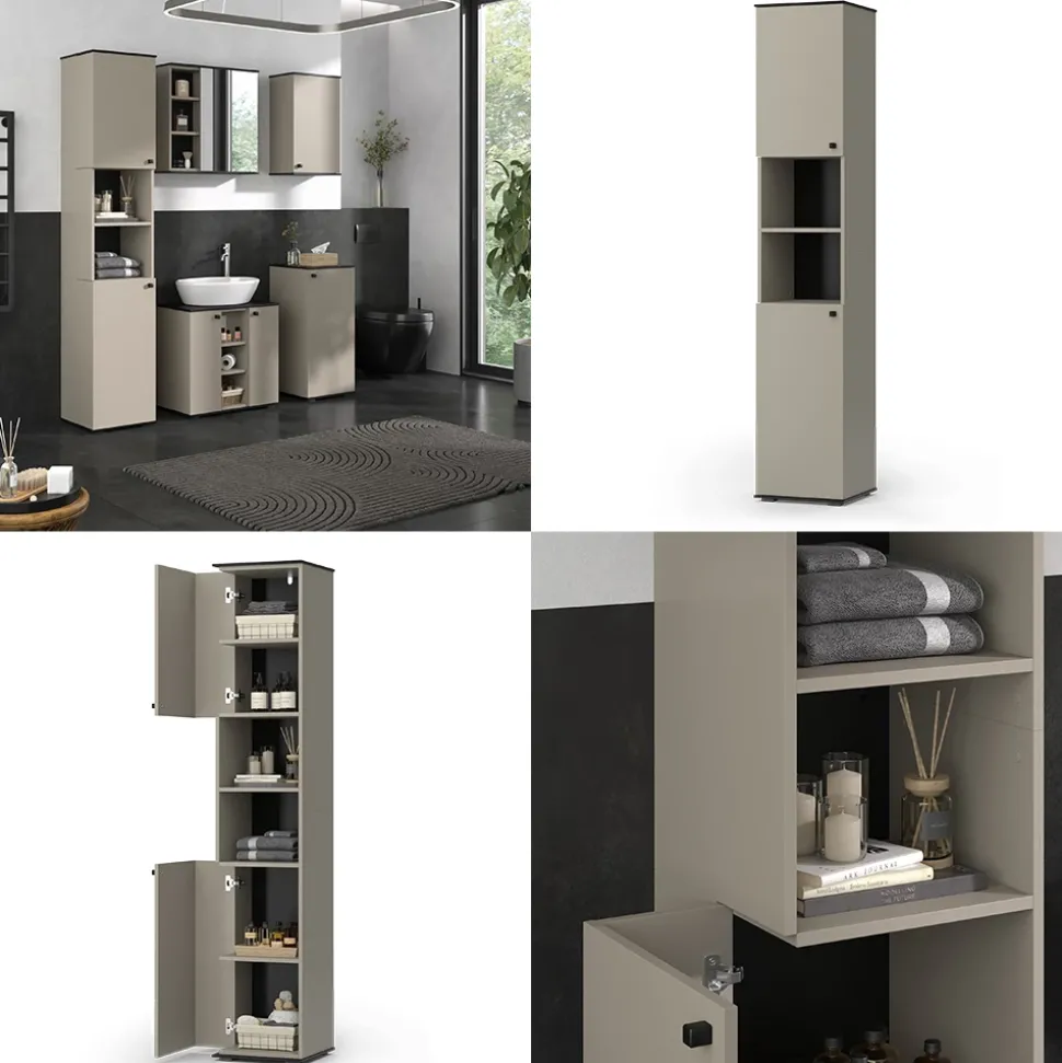 Badschrank Joli Greige 37 x 192 cm mit 2 Türen Vicco