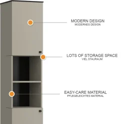 Badschrank Joli Greige 37 x 192 cm mit 2 Türen Vicco